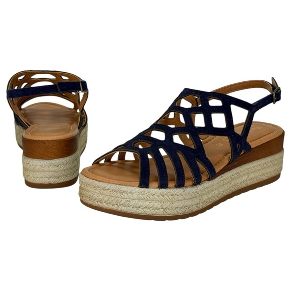 Bella Vita Zip-Italy Navy Leather Womens Wedge Sandals Size 7M - Picture 9 of 14